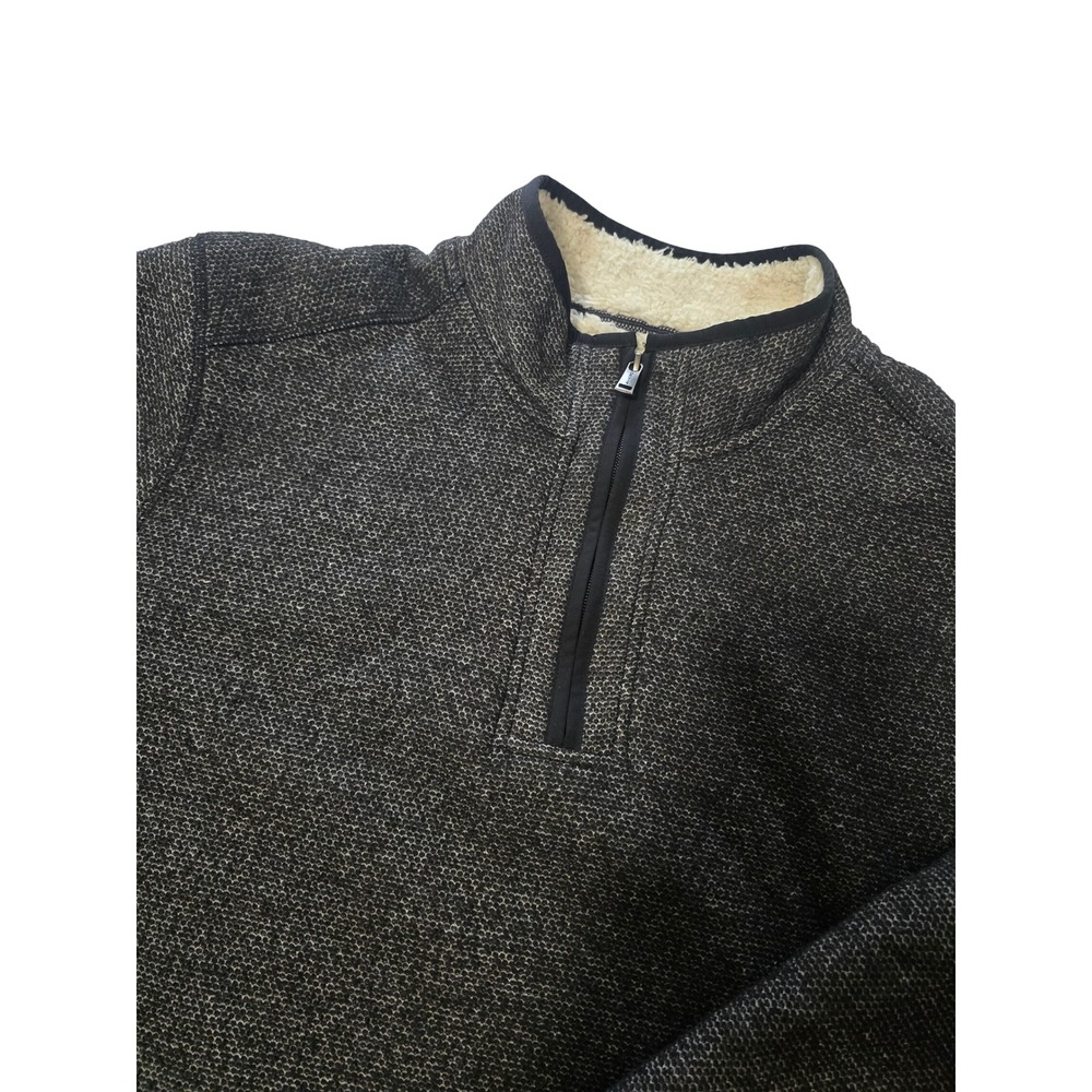 Orvis Mens XXL 2XL Sherpa Lined Quarter Zip Pullover Sweater Charcoal Grey Knit